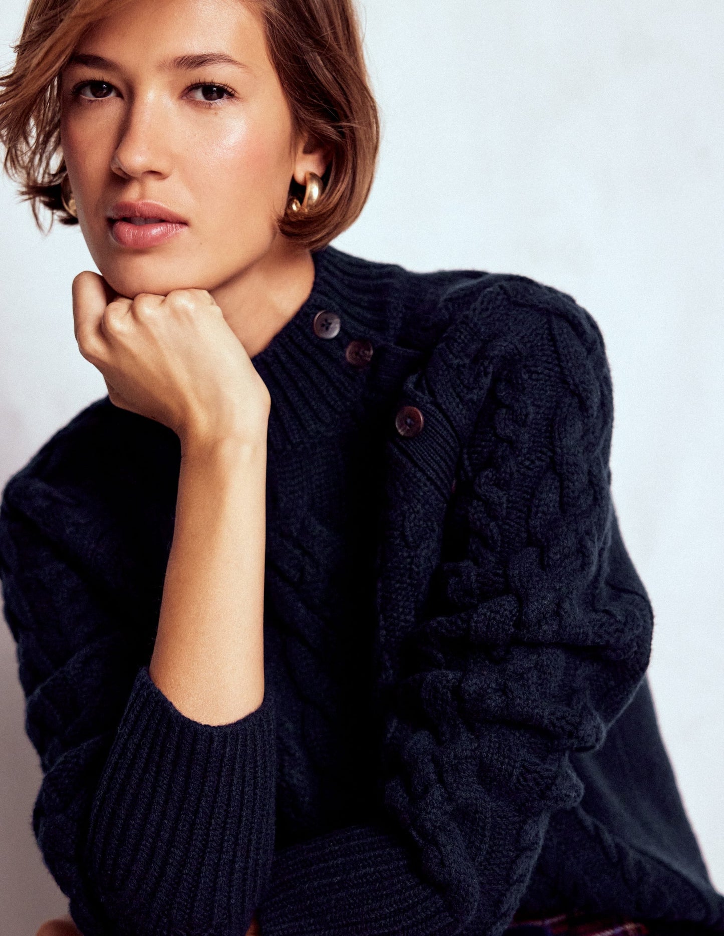 Amara Merino Cable Sweater-Navy
