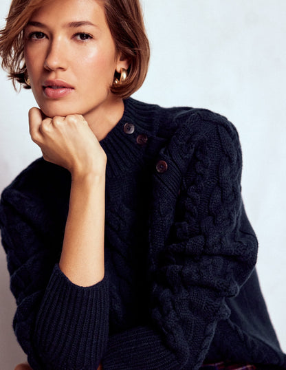 Amara Merino Cable Sweater-Navy