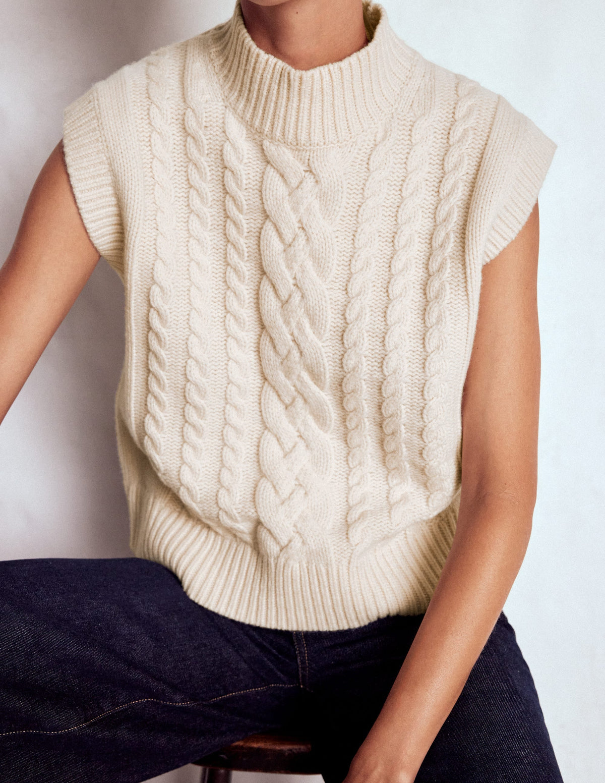Amara Merino Cable Vest-Warm Ivory