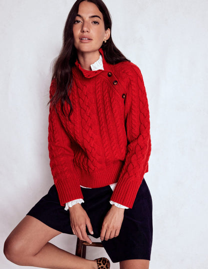 Amara Merino Cable Sweater-Carmine Red