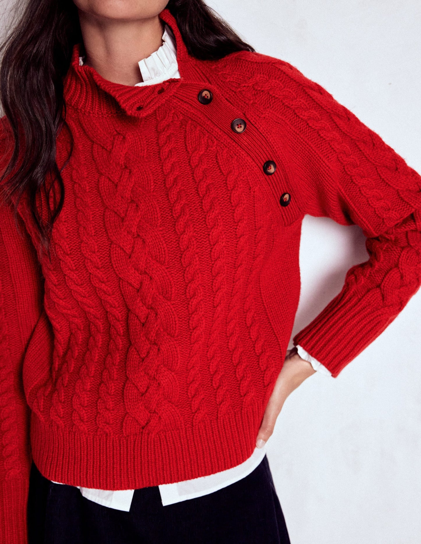 Amara Merino Cable Sweater-Carmine Red