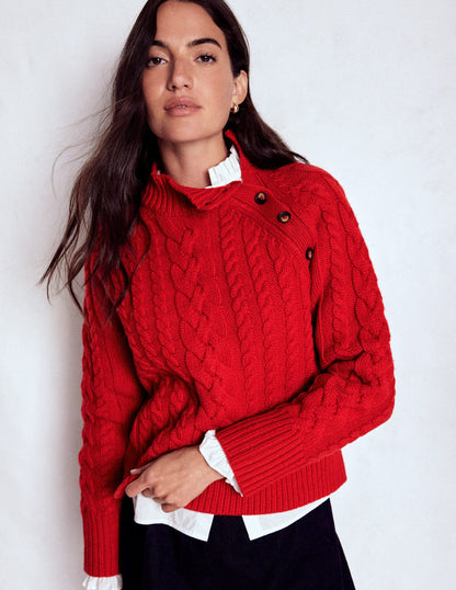 Amara Merino Cable Sweater-Carmine Red