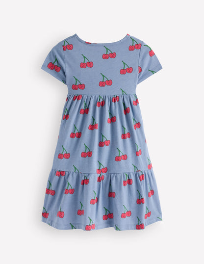 Ariel Twirly Jersey Dress-Blue Cherries