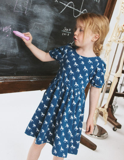 Ballerina Jersey Dress-Blue Horses