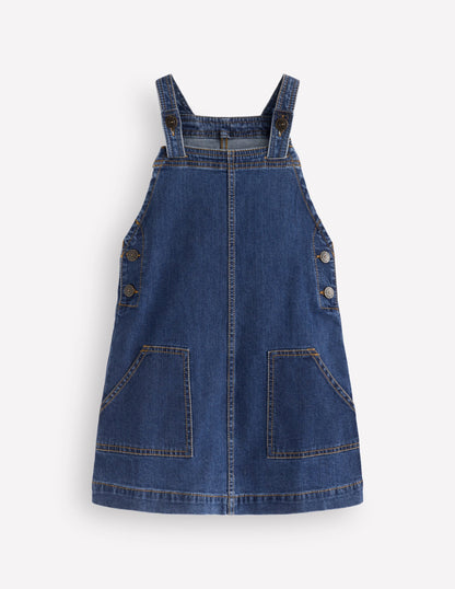 Adeline A-line Overalls Dress-Plain Denim