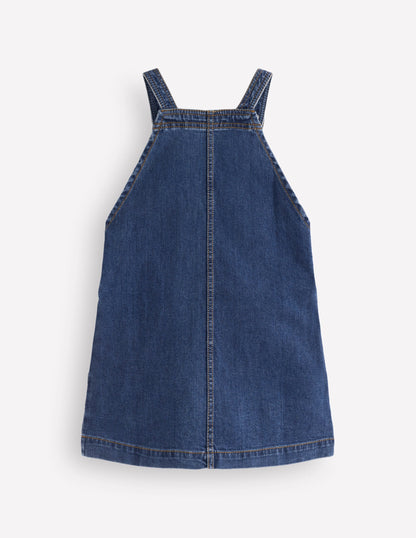 Adeline A-line Overalls Dress-Plain Denim