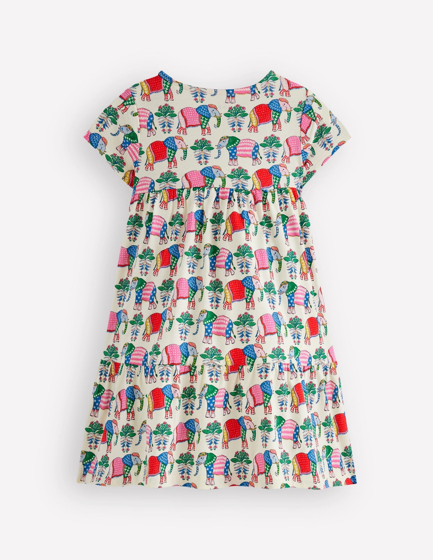 Ariel Twirly Jersey Dress-Multi Elephant Woodblock