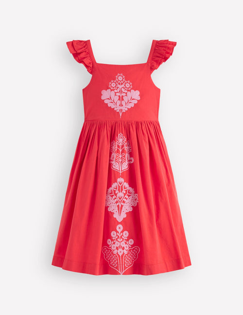 Annalisa Twirly Sundress-Spicy Red Embroidery