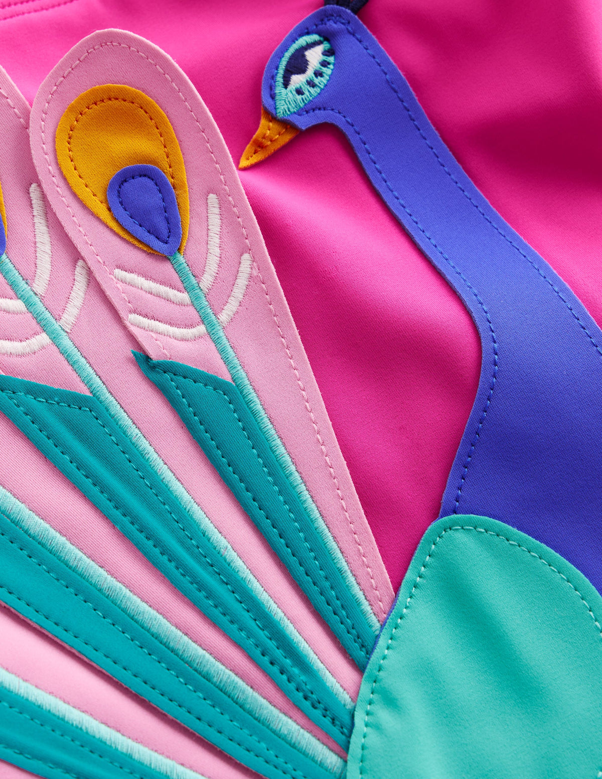 Appliqué Swimsuit-Pink Peacock