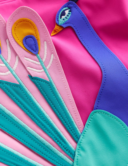 Appliqué Swimsuit-Pink Peacock