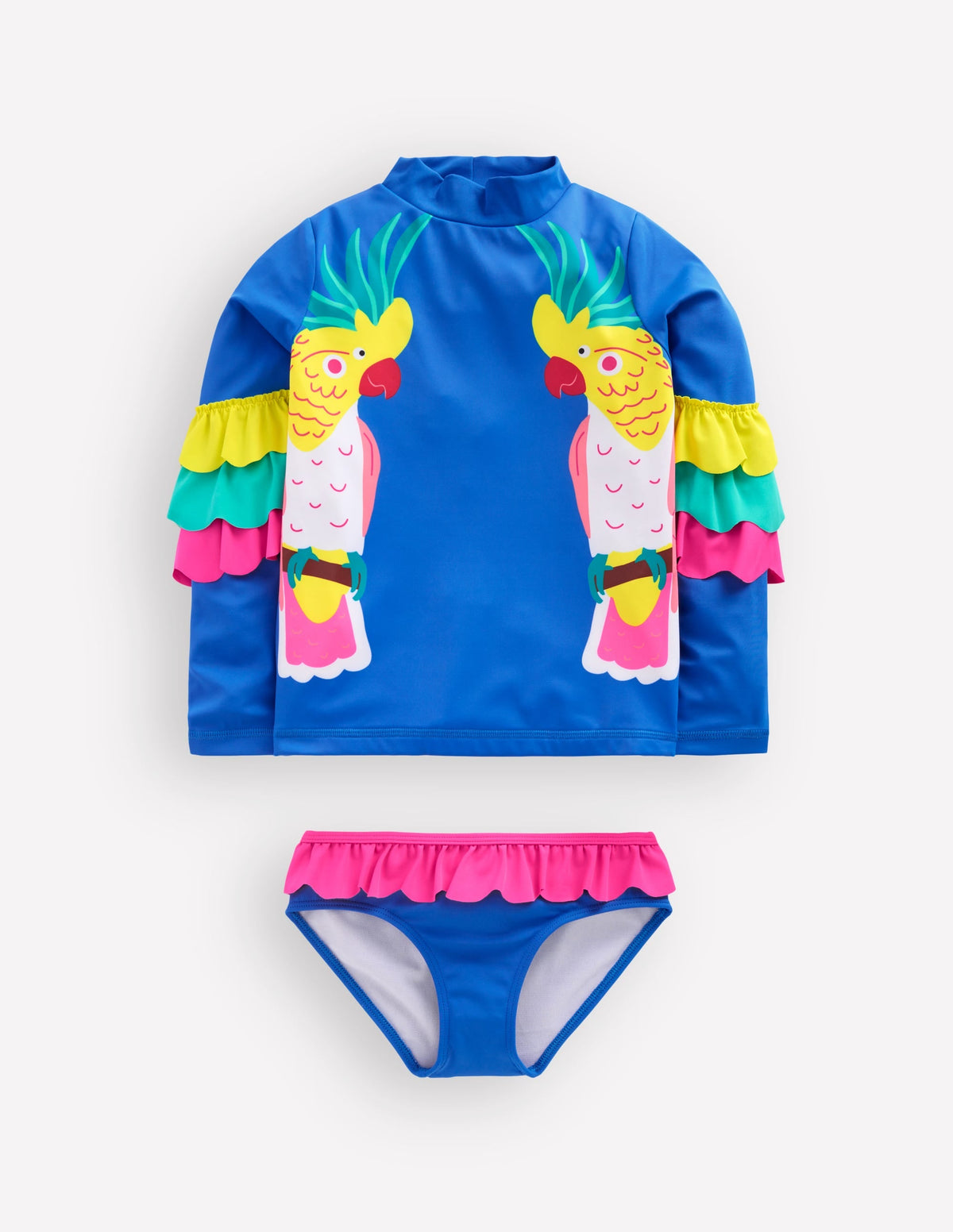 Appliqué Rash Vest Set-Azure Blue Parrot