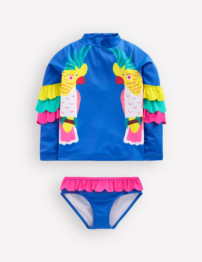 Appliqué Rash Vest Set-Azure Blue Parrot