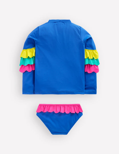 Appliqué Rash Vest Set-Azure Blue Parrot