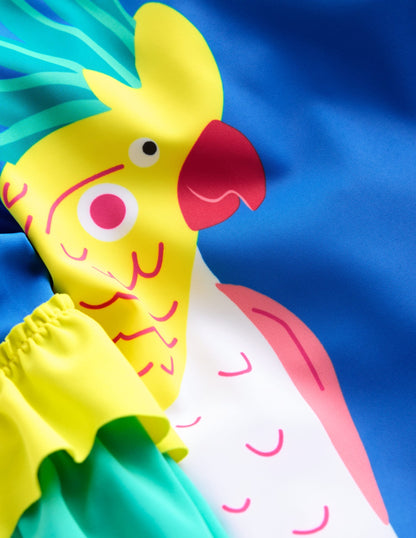 Appliqué Rash Vest Set-Azure Blue Parrot