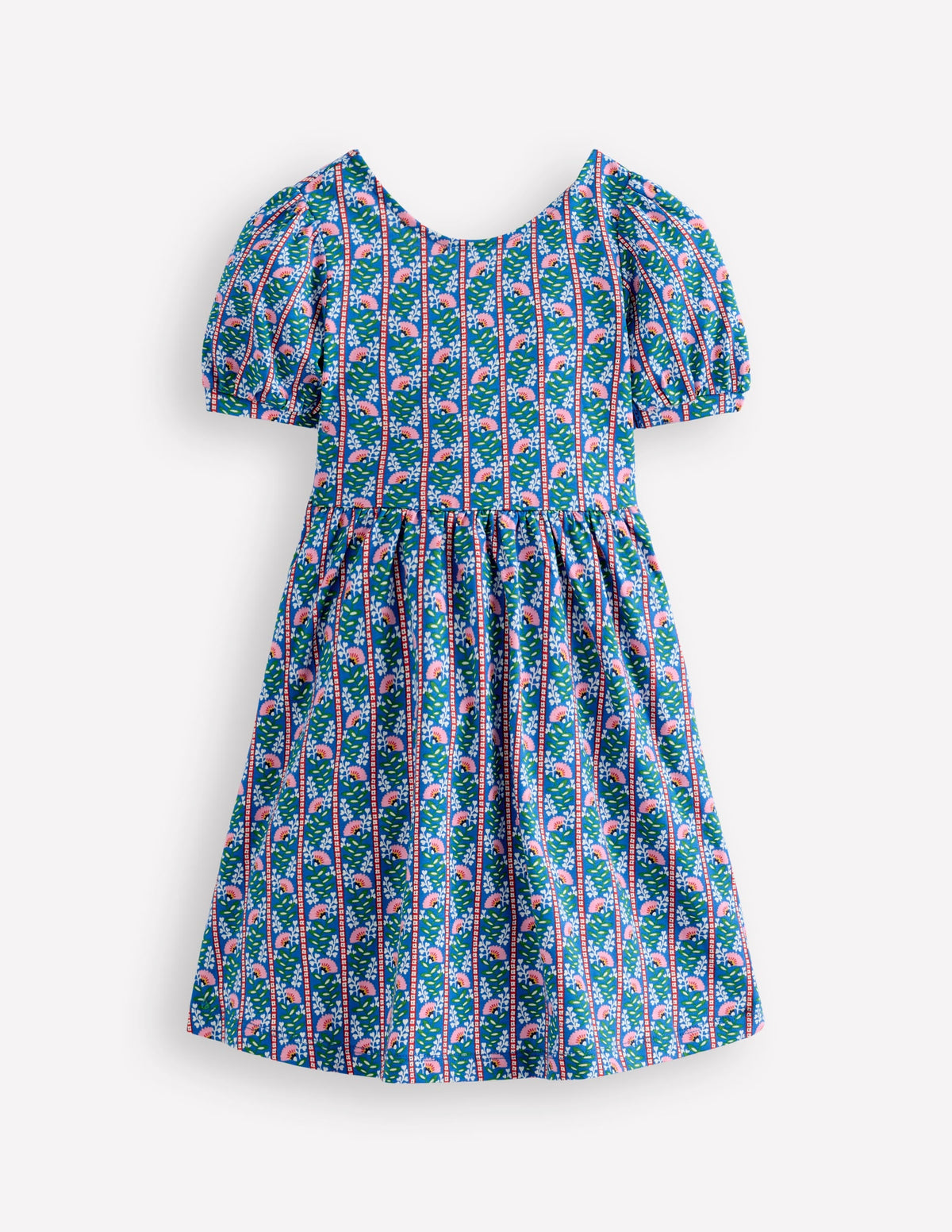 Ballerina Jersey Dress-Kingfisher Blue Floral Vine
