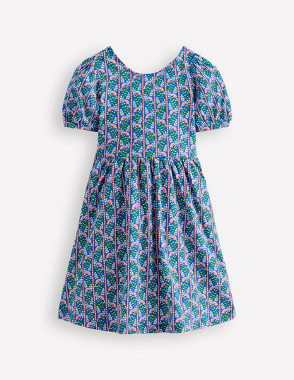 Ballerina Jersey Dress-Kingfisher Blue Floral Vine