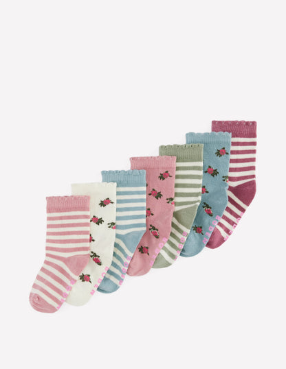 7-Pack Baby Socks-Floral Stripe