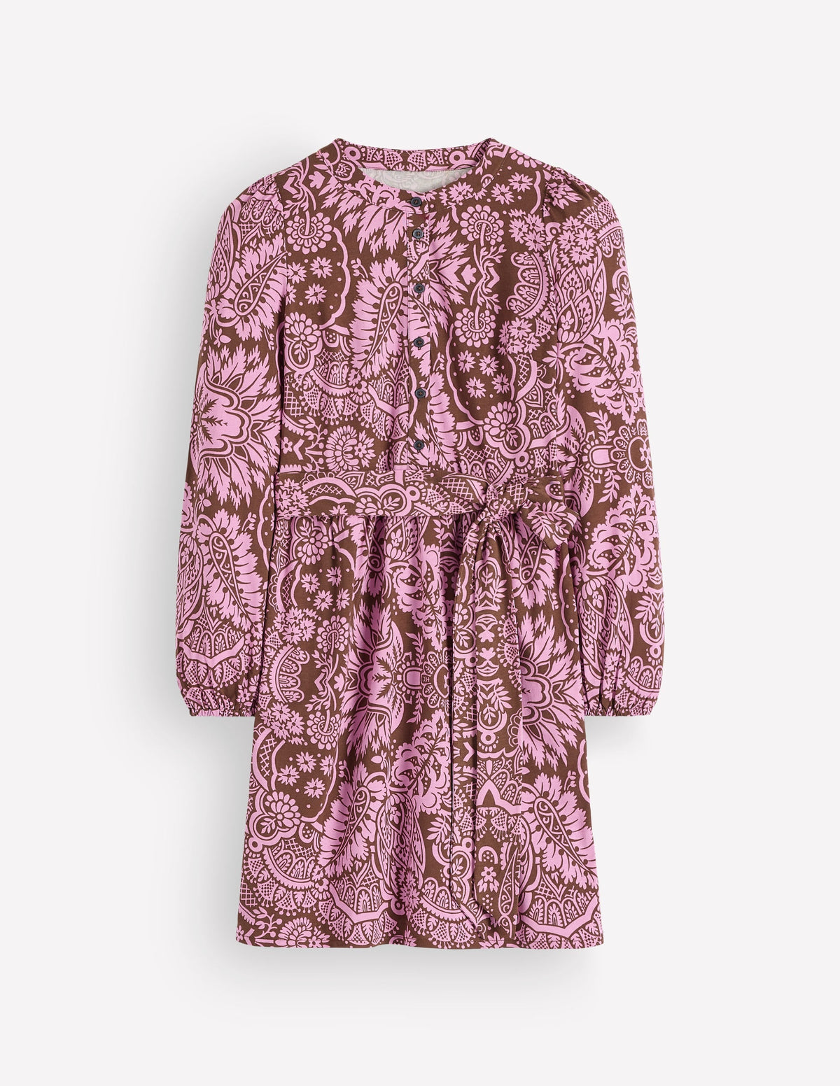 Adele Belted Jersey Dress-Raw Umber, Arabesque Meadows