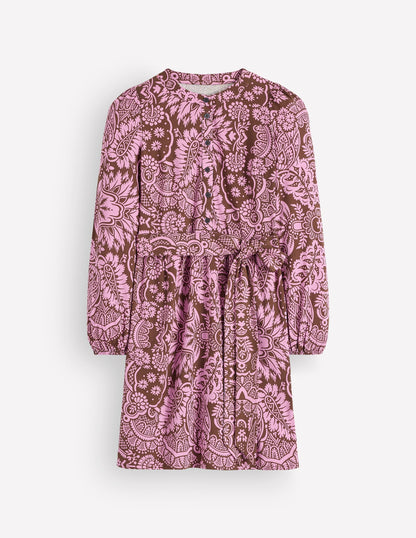 Adele Belted Jersey Dress-Raw Umber, Arabesque Meadows