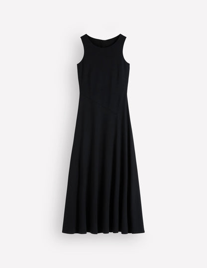 Asymetric Ponte Midi Dress-Black