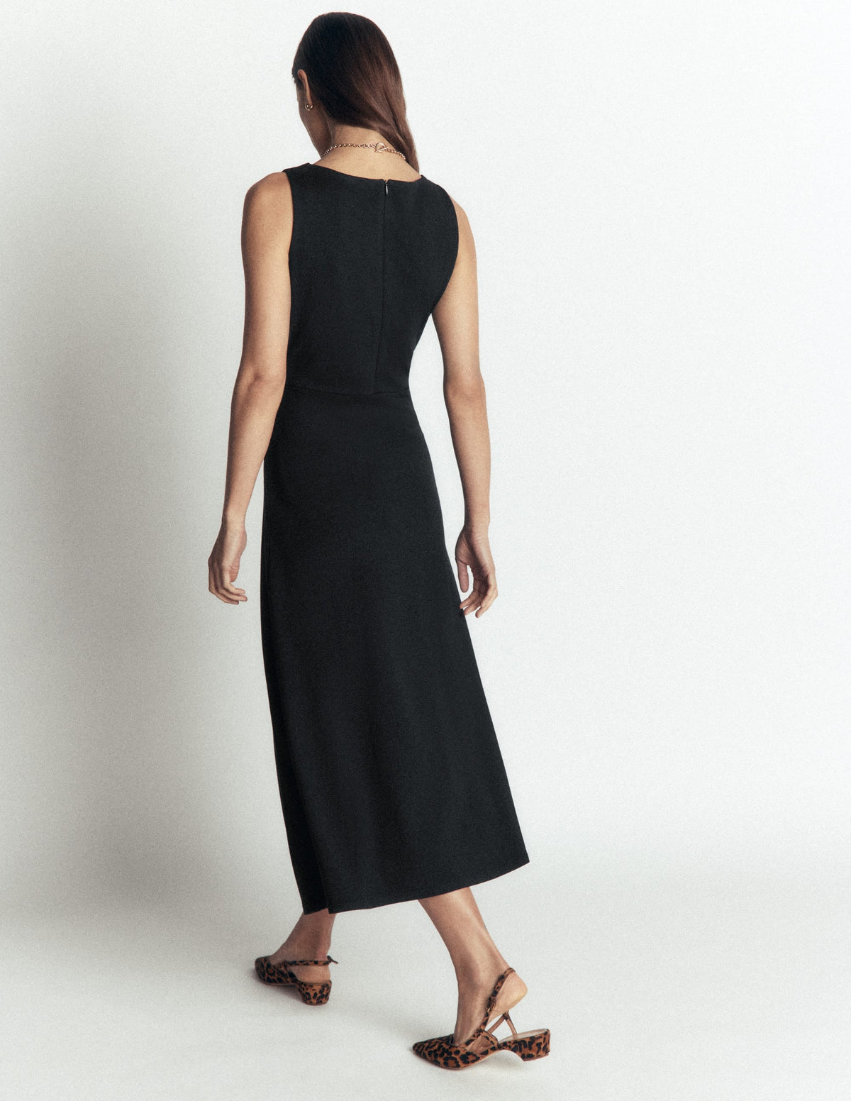 Asymetric Ponte Midi Dress-Black
