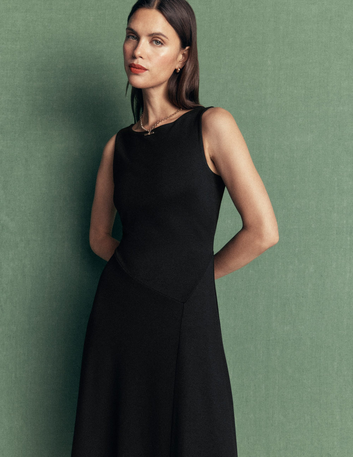Asymetric Ponte Midi Dress-Black