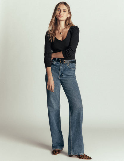 Annie Essential V Neck Top-Black