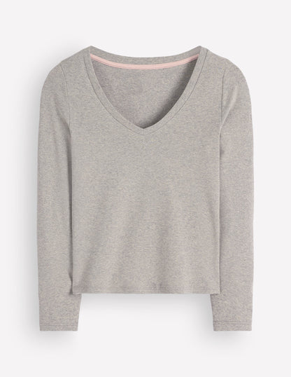 Annie Essential V Neck Top-Grey Marl