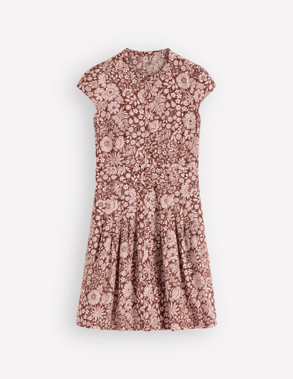 Arabella Short Linen Dress-Brown Flowerbed Bloom