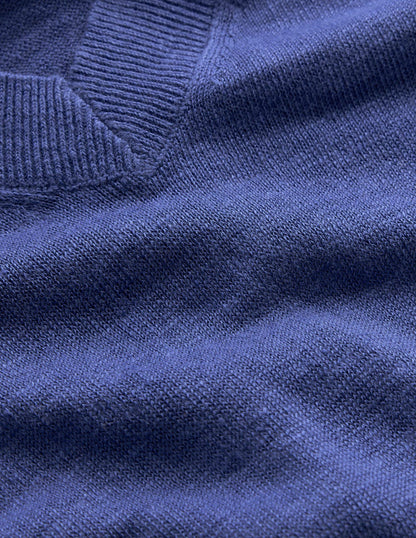 Agnes Linen V Neck T-Shirt-Solid Blue