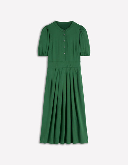 Amber Pleat Jersey Midi Dress-Hunter Green