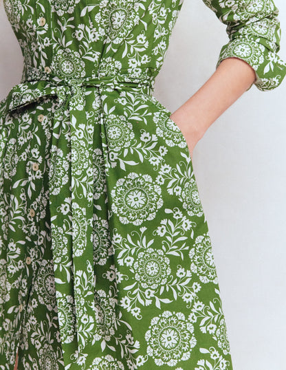 Alexa Long Sleeve Short Dress-Green, Decorative Blossom
