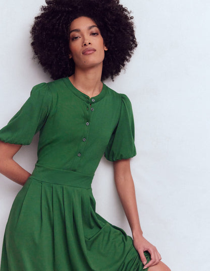 Amber Pleat Jersey Midi Dress-Hunter Green