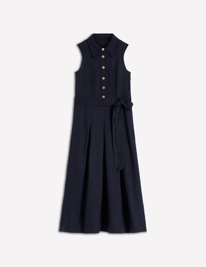 Belinda Linen Shirt Dress-Navy