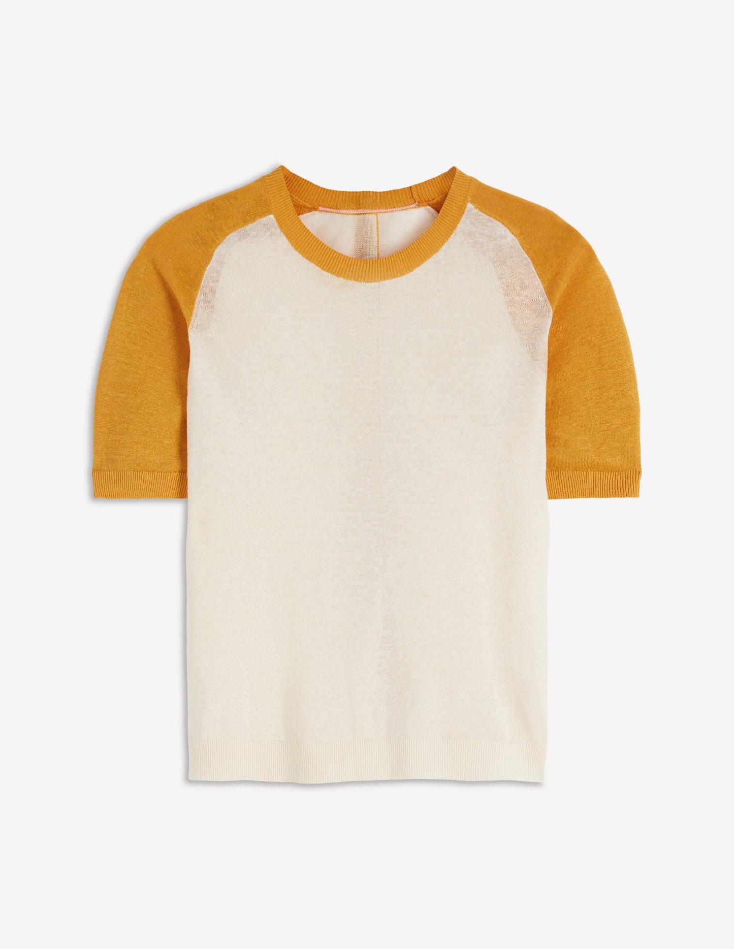 Agnes Linen Button T-Shirt-Yellow, Colour Block