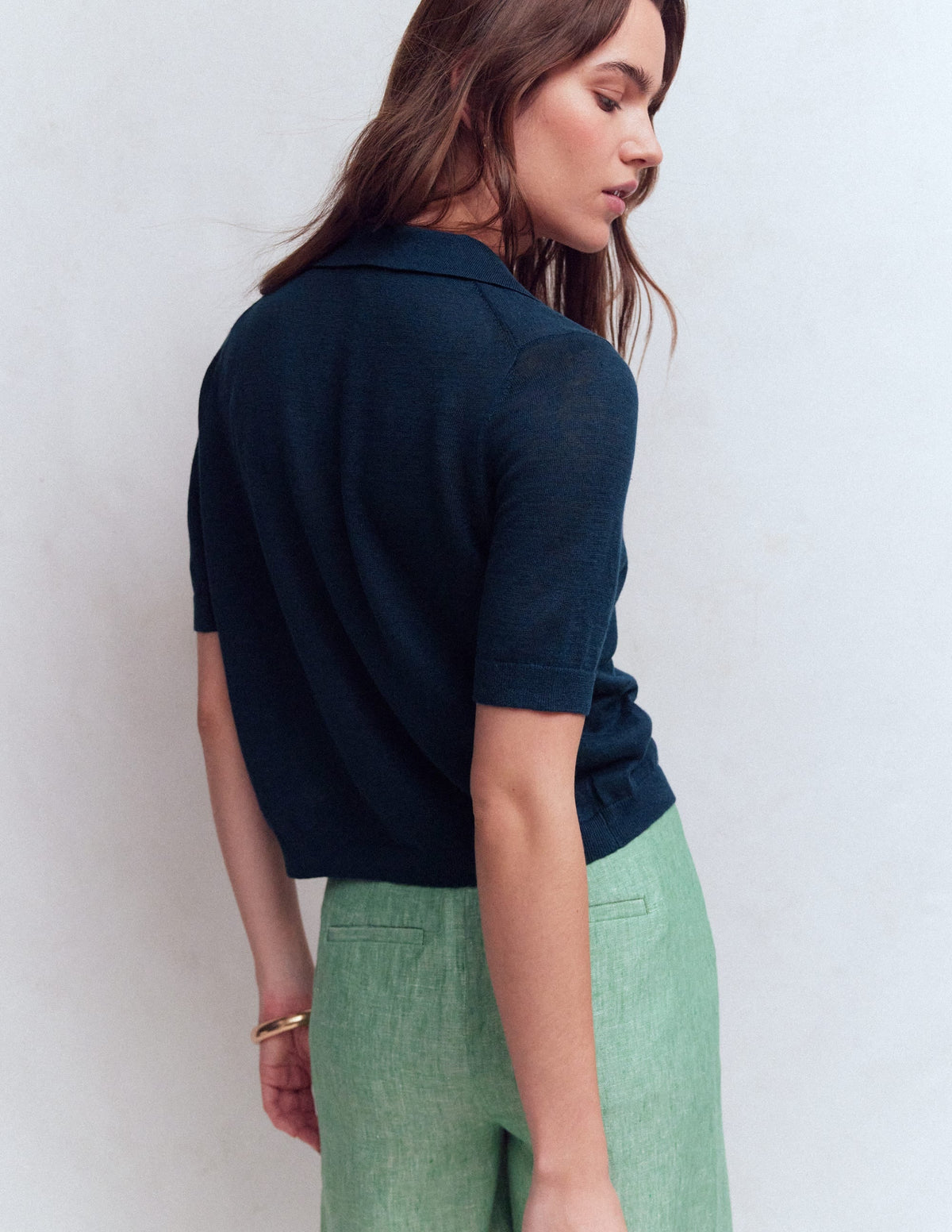 Agnes Collar Linen Cardigan-Navy