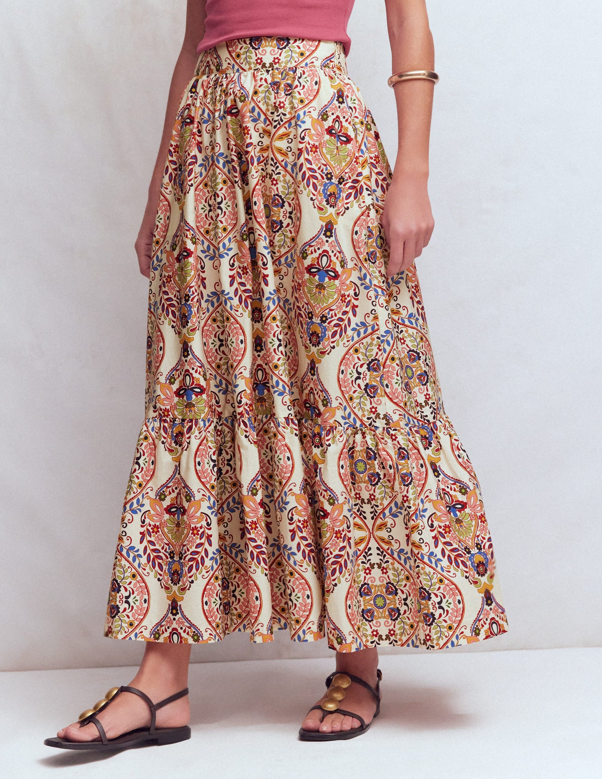 Abigail Poplin Maxi Skirt-Multi, Enchanted Gardenia