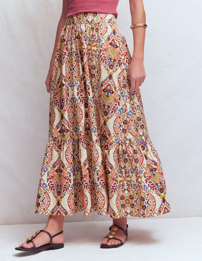 Abigail Poplin Maxi Skirt-Multi, Enchanted Gardenia