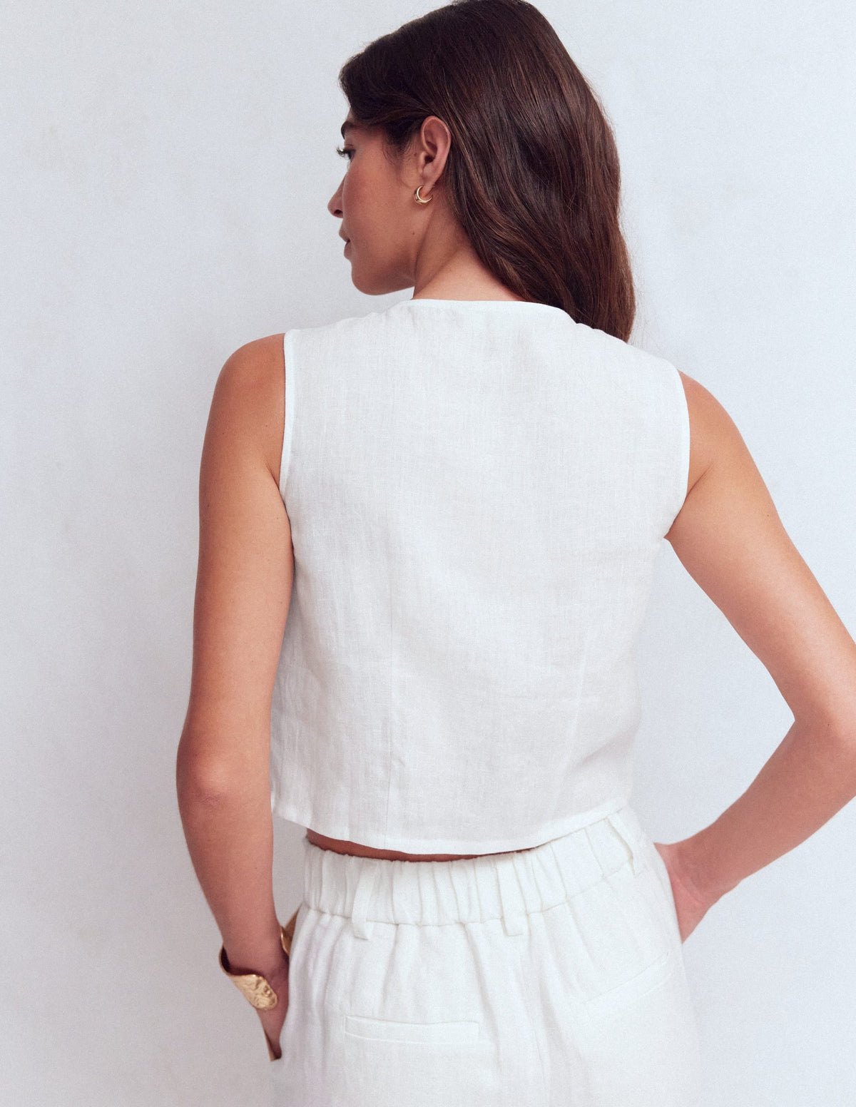 Andrea Linen Shell Top-White