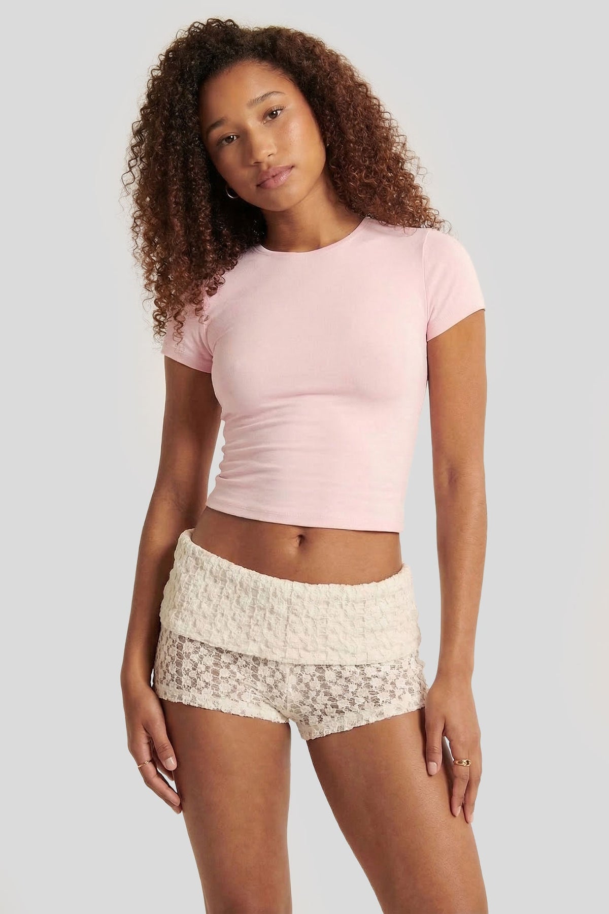 Lace Foldover Waist Micro Short