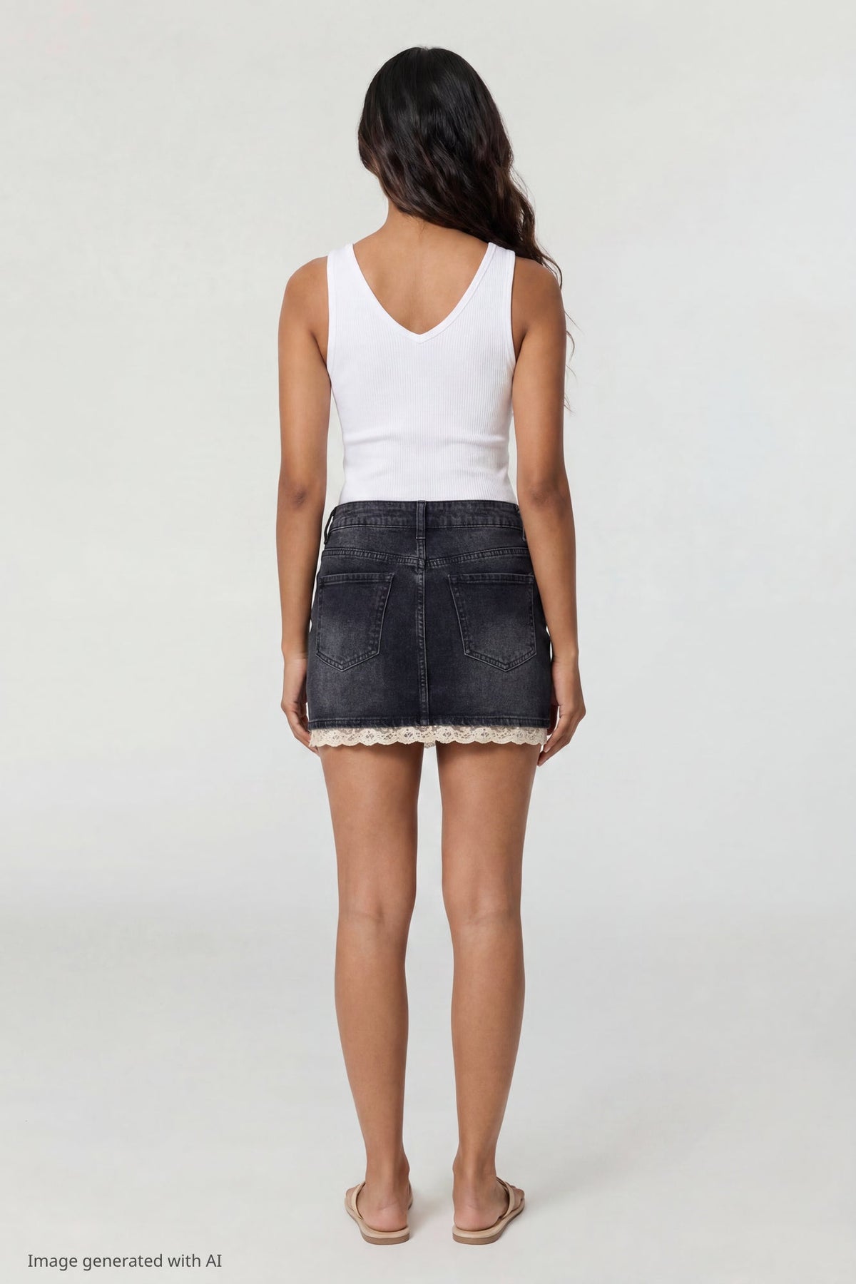 Lace Trim Denim Mini Skirt