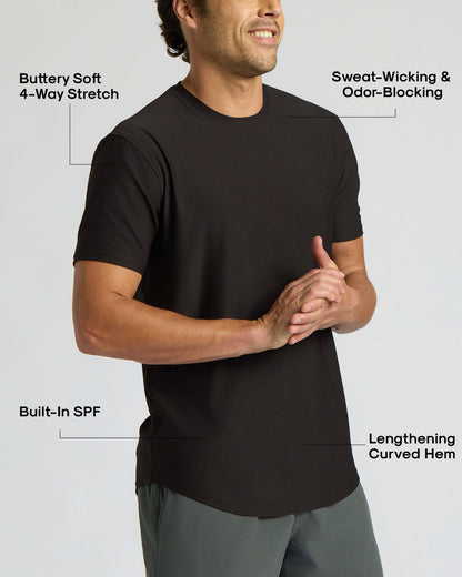 Black Active Curved Hem Crew