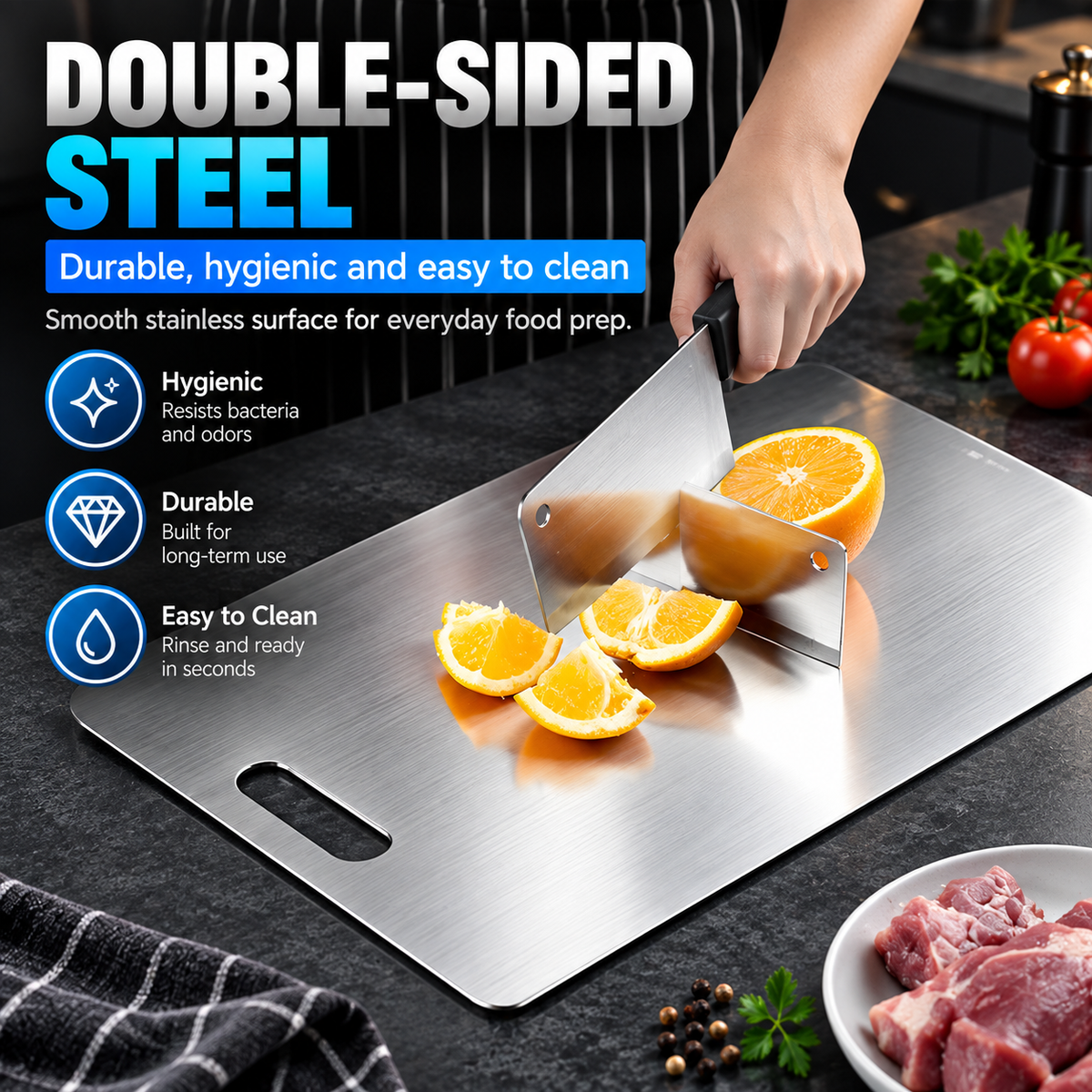 304 Stainless Steel Double-Sided Cutting Board – Durable Kitchen Prep & Chopping Board