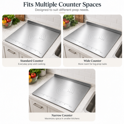 Stainless Steel Countertop Prep Board – Large Kitchen Work Surface with Measurement Guide