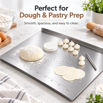 Stainless Steel Countertop Prep Board – Large Kitchen Work Surface with Measurement Guide
