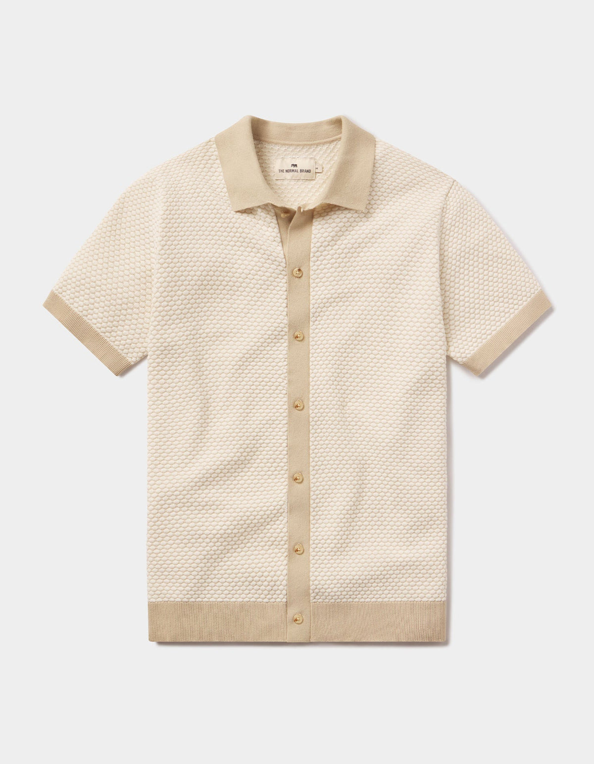 Robles Knit Jacquard Button Up in Ivory/Khaki
