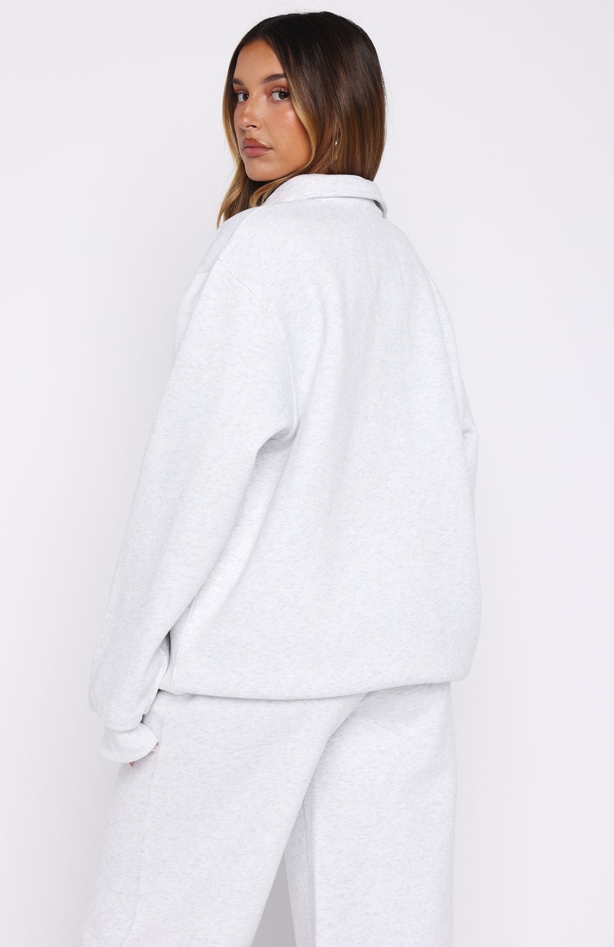 Chill Moves Oversized Henley Sweater Grey Marle