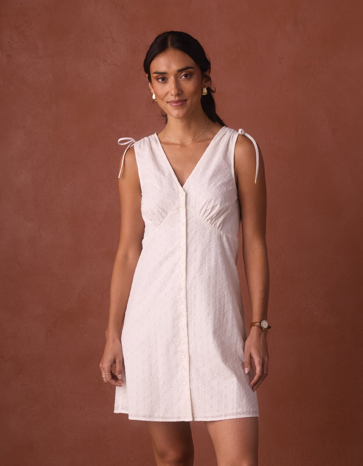Eyelet Camille Dress in Ecru
