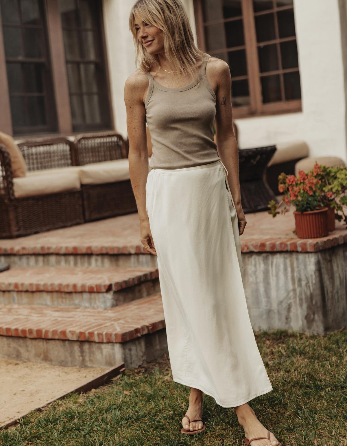 Sueded Costa Wrap Skirt in Ivory