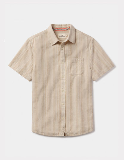 Freshwater Short Sleeve Button Up Shirt in Sandstone Stripe